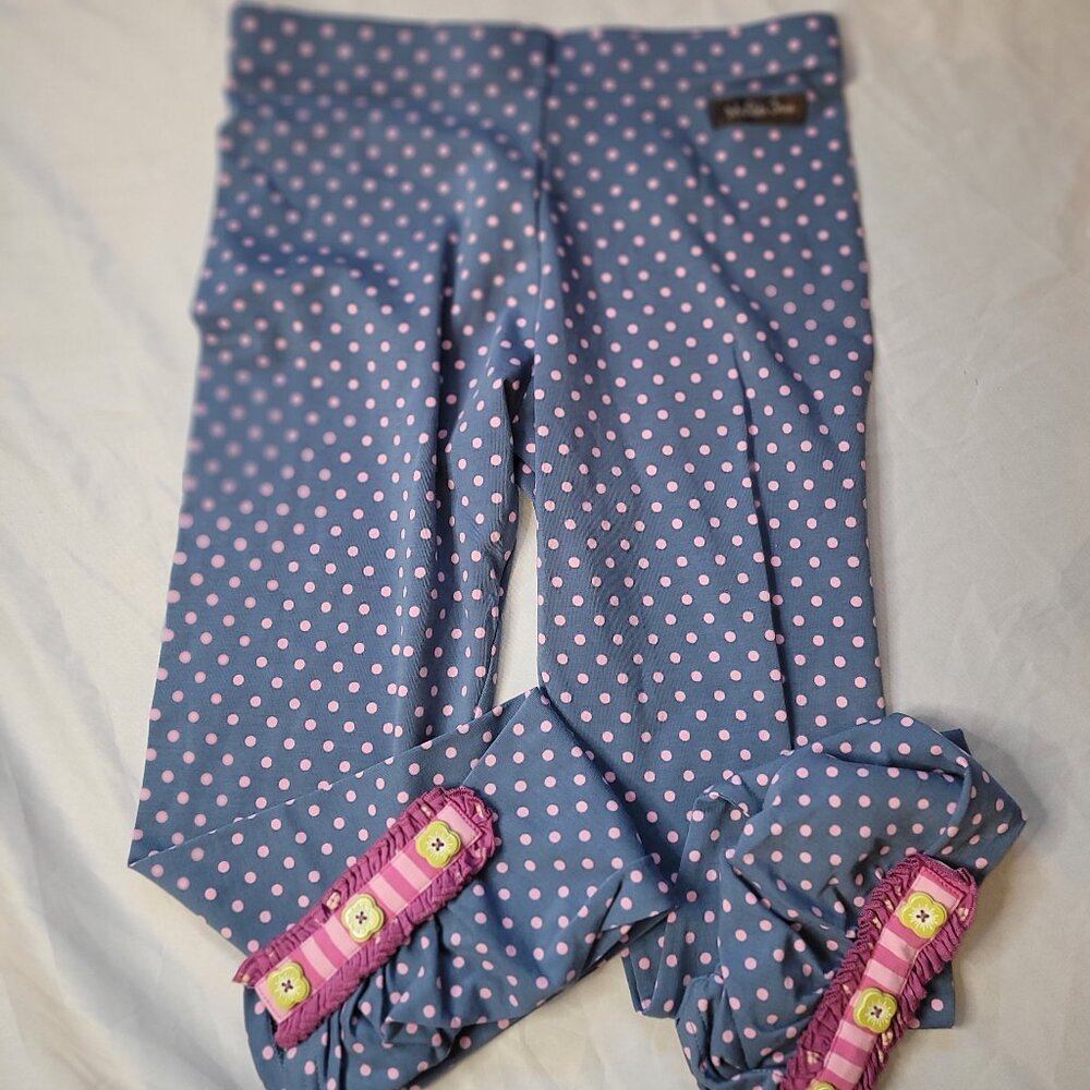 Matilda Jane, blue polka dot leggings, size 12, EUC, $12